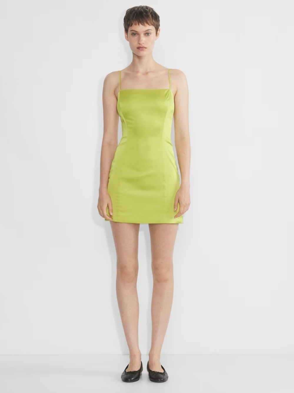 NWT Aritzia Sunday Best Lime Shimmer Satin Mini Dress